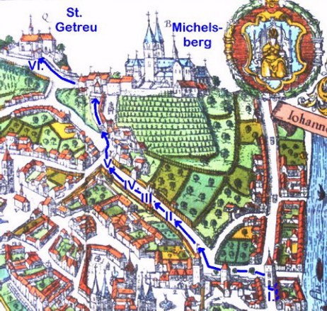 Bamberger Kreuzweg: Verlauf nach dem Stadtplan von Braun-Hogenberg von 1617